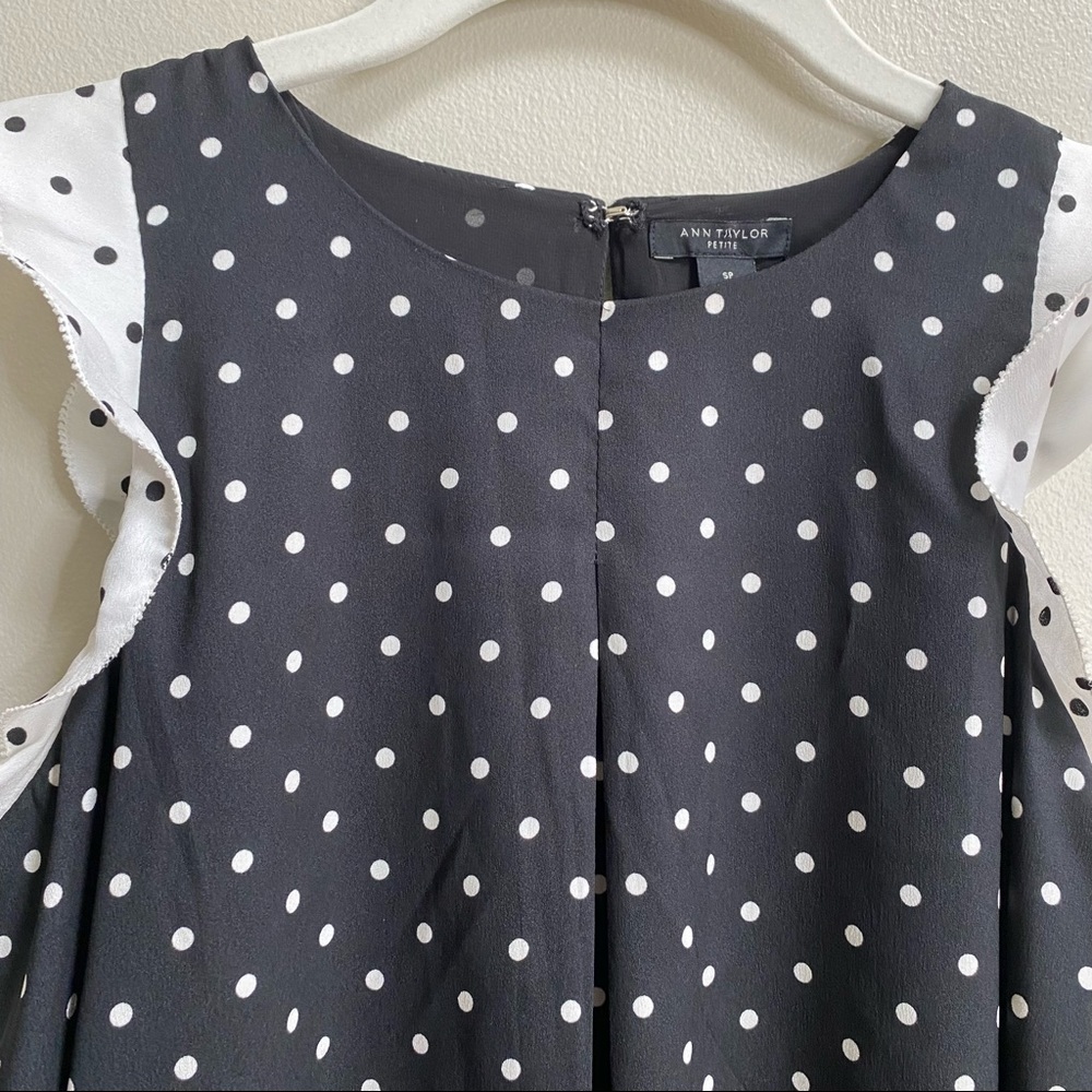 Ann Taylor Black Polka Dot Ruffle Shift Dress Size Small Petite - Picture 5 of 16